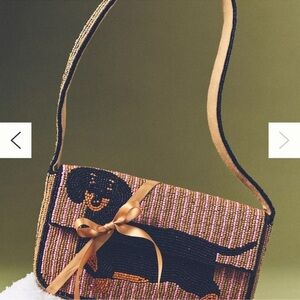 Anthropologie Black and Gold Beaded Dachshund Bag